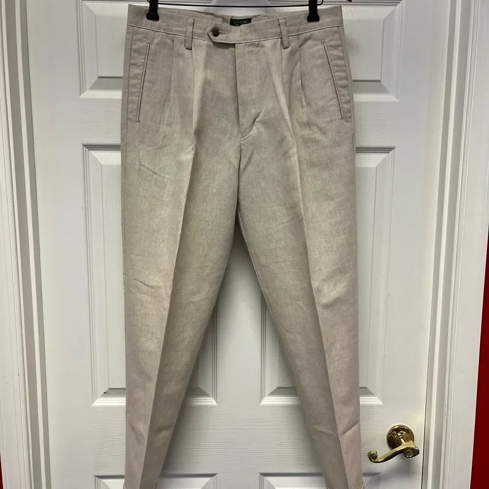 Dockers Class A Tan Linen Blend Cuffed Trousers sz 33X30